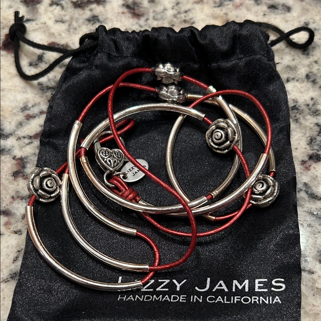 Lizzy James Silver And Red Rose Bracelet/Necklace